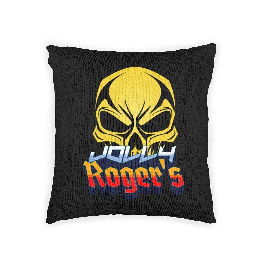 Jolly Roger Yellow Skull on a Purple Background Woven Pillows