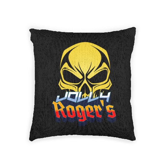 Jolly Roger Yellow Skull on a Purple Background Woven Pillows