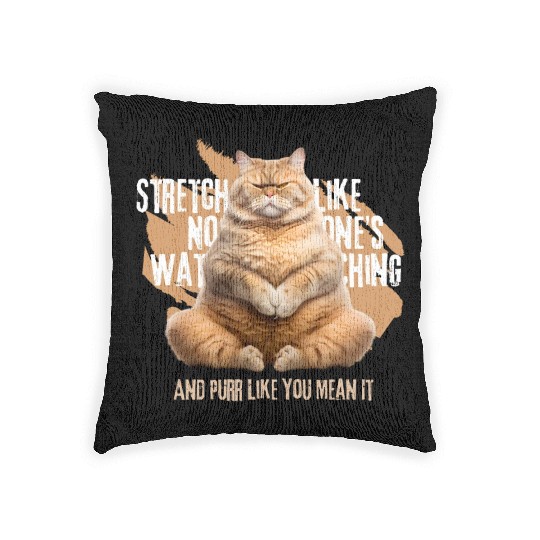 Stretch and Purr: Cat Ready for Exercise Woven Pillows