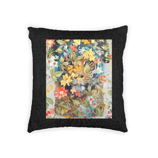 tiger big cat Woven Pillows