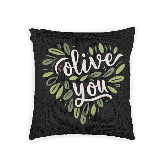 olive you funny romantic double meaning gift Woven Pillows