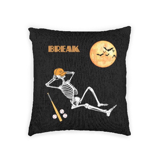 Skeleton Baseball Break Sleep Chill Halloween Funn Woven Pillows