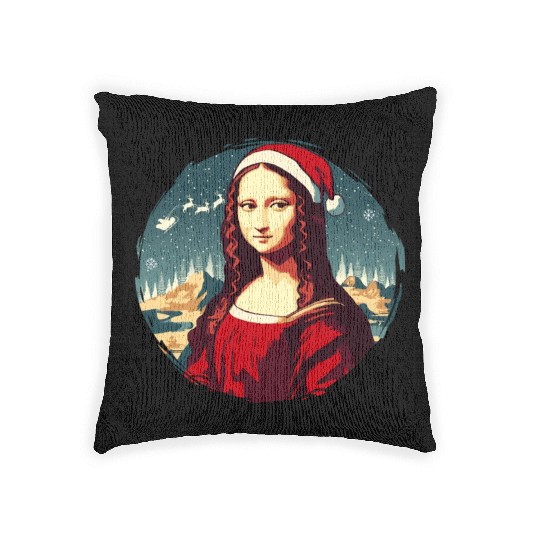 Mona Lisa Funny Christmas Art Woven Pillows