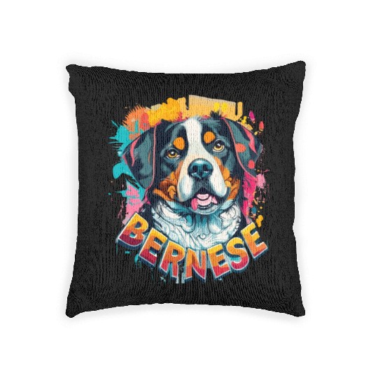 Bernese Mountain Dog Head Vibrant Color Splash Woven Pillows
