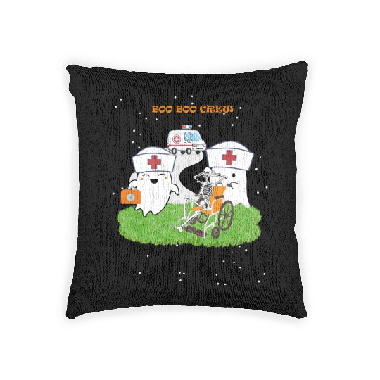 Funny Halloween Boo Boo Crew Ghost Nurse Woven Pillows