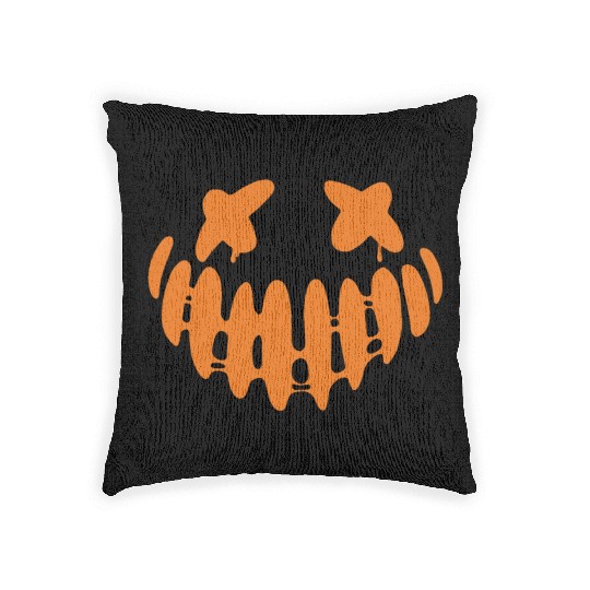 Jack O Lantern Scary Carved Pumpkin Face Halloween Woven Pillows