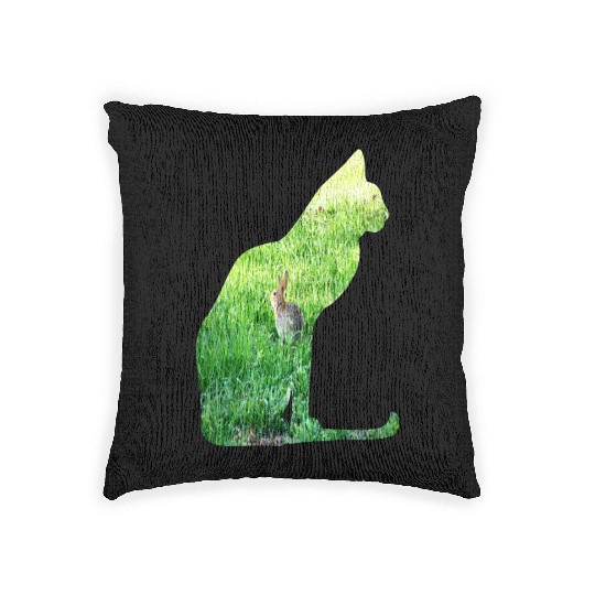 Cat Ate The Rabbit in The Grass Woven Pillows