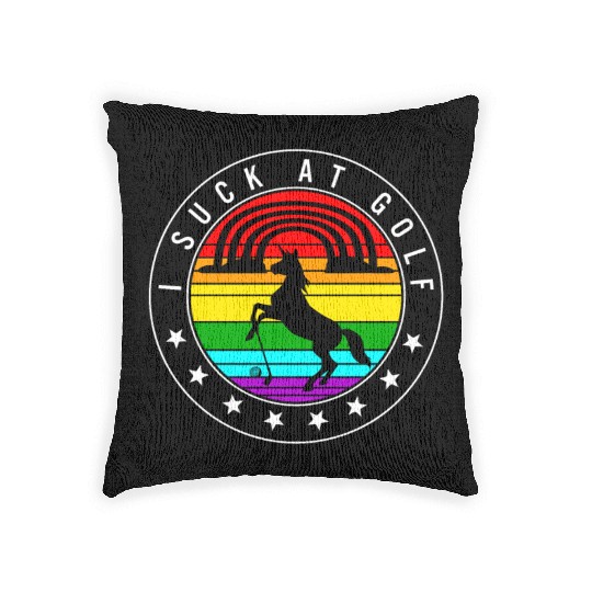 Golf Woven Pillows, I Suck At Golf Unicorn Rainbow Retro