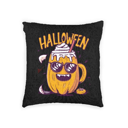 Halloween Funny Pumpkin Lemon Latte Woven Pillows