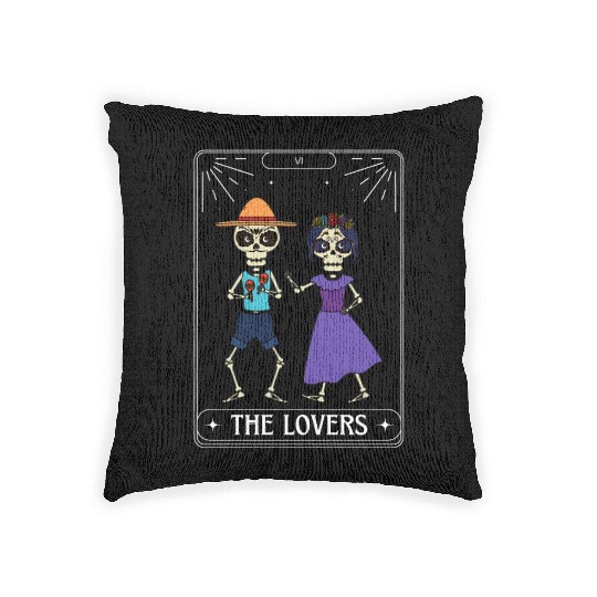 The Lovers Tarot Card Got Skeleton Skull Halloween Woven Pillows