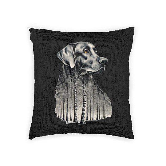 Funny black labrador charcoal drawing Woven Pillows