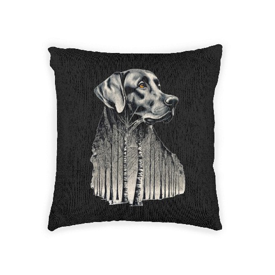 Funny black labrador charcoal drawing Woven Pillows