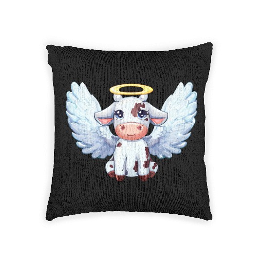 cow angel wings farm halo Woven Pillows