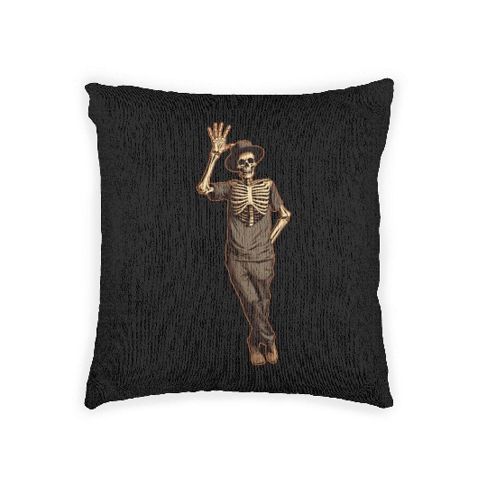 Halloween Skeleton Waving with Hand Woven Pillows