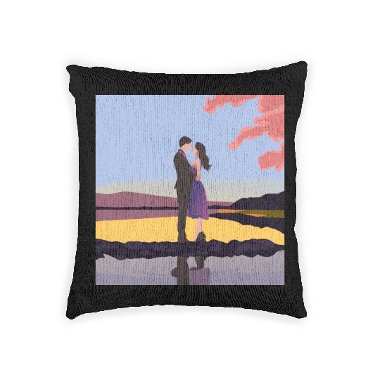 Romantic couple dance with sakura flowers Woven Pillows