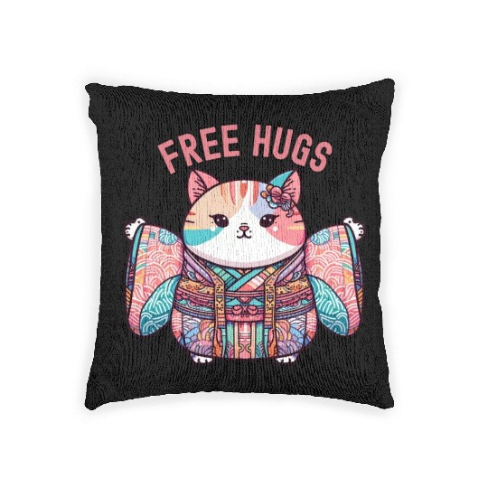 Free hugs from Japanese cat Woven Pillows