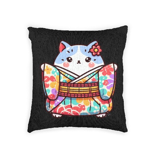 Japanese cat or Neko Woven Pillows