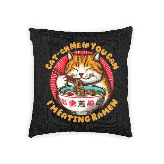 I'm eating Ramen Japanese cat Woven Pillows