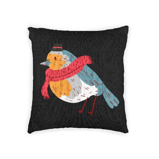 Robin With a Scarf Woven Pillows