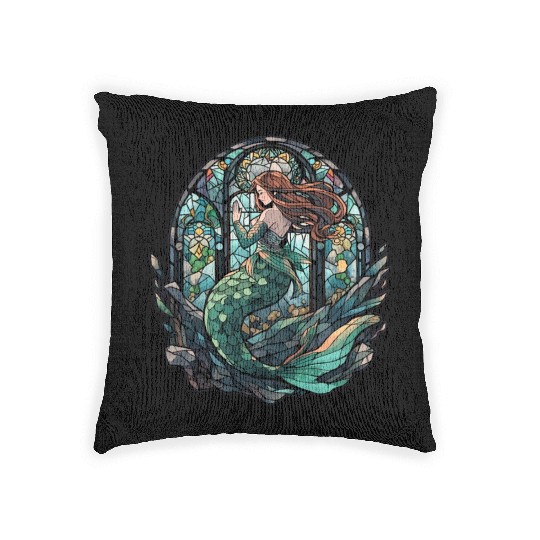 Stained Glass Mermaid Woven Pillows