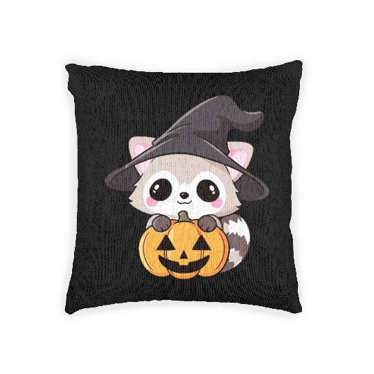 Cute Halloween raccoon Woven Pillows