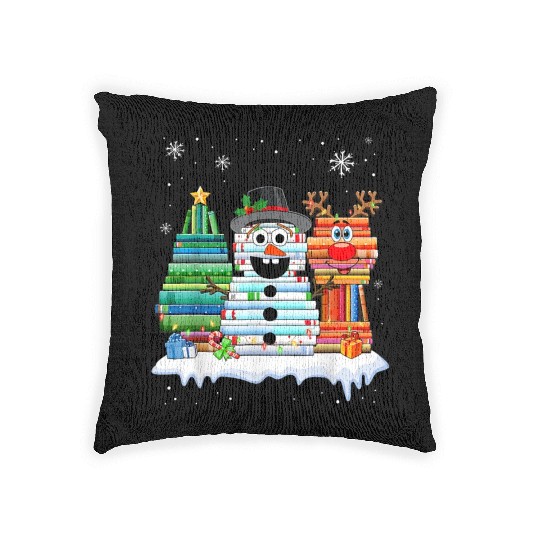 Christmas Tree Snowman Reindeer Book Stack Woven Pillows