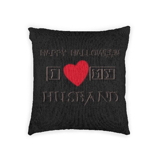 Happy Halloween day I love my husband Woven Pillows