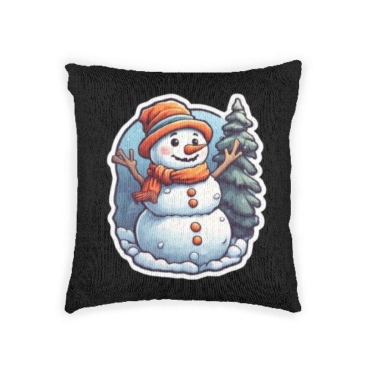Happy snowman Woven Pillows