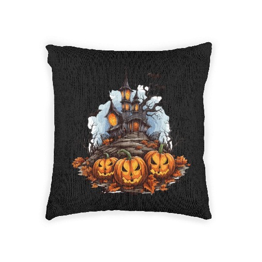 Halloween Pumpkin Bat Spell Haunted House Woven Pillows