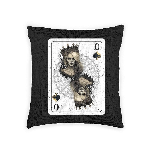 Queen of Spades Gothic Card Game Halloween Creepy Woven Pillows