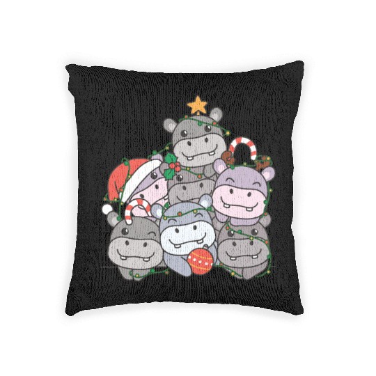 Hippo Christmas Tree Funny Animal Christmas Woven Pillows