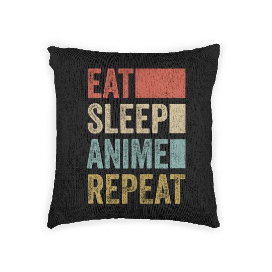 Vintage Retro Eat Sleep Anime Repeat Gift Funny Woven Pillows