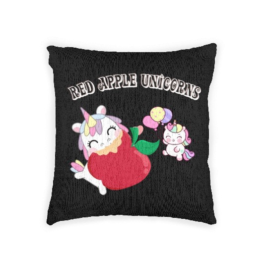 Funny Unicorn Hungry Eat a Red Apple Day Woven Pillows