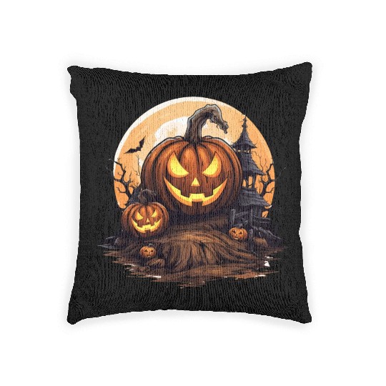 Halloween Haunted House Spell Pumpkin Bat Woven Pillows