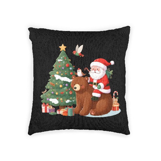 Santa Claus and Bear - Festive Tranquility Woven Pillows