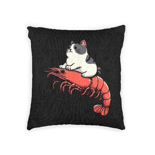 Cat rides shrimp Woven Pillows