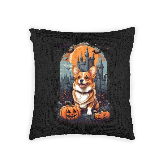 Bewitching Corgi Tails: A Halloween Extravaganza! Woven Pillows