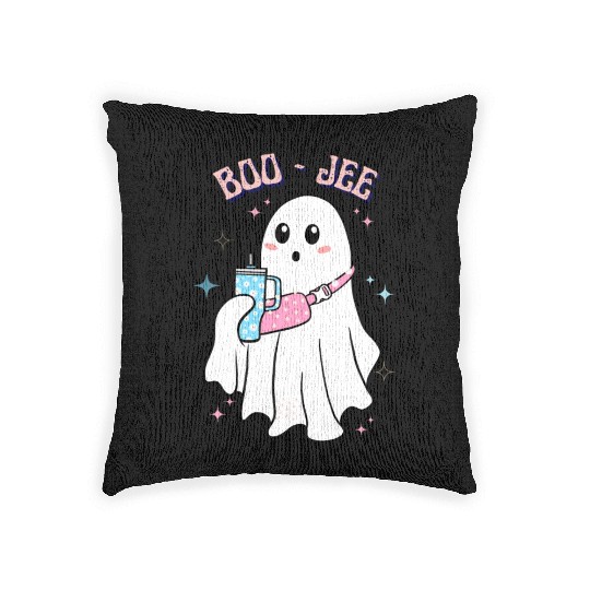 BOO-JEE Spooky Cute Ghost Halloween Costume Design Woven Pillows