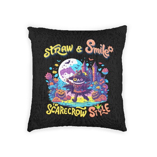 Straw & Smile The Scarecrow Funny Cute Halloween Woven Pillows