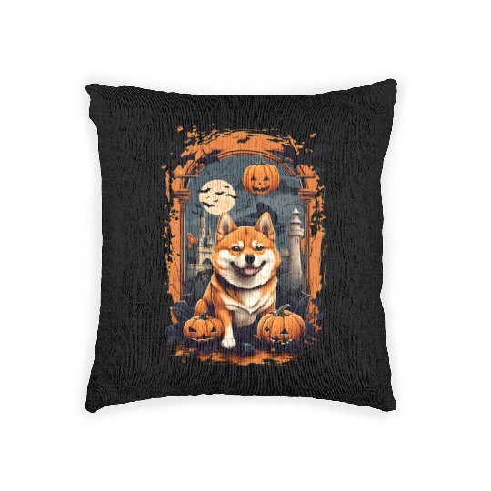 Pumpkin Patch Paws: A Spooktacular Shiba Inu Hallo Woven Pillows