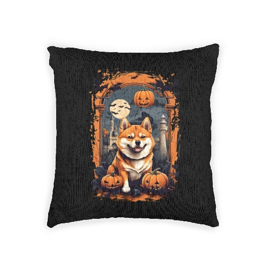 Pumpkin Patch Paws: A Spooktacular Shiba Inu Hallo Woven Pillows