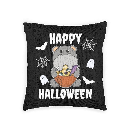 Noodles Japanese Noodles Halloween Hippo Ramen Woven Pillows