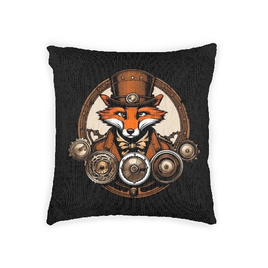 Steampunk Fox / Animal / Bronze / Old School Woven Pillows