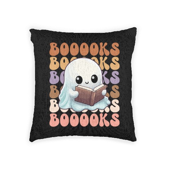 Cute Ghost Reading Books | Booooks | Funny Woven Pillows