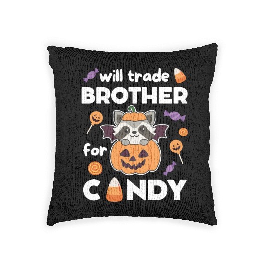Raccoon Halloween Trade Brother For Candy Woven Pillows