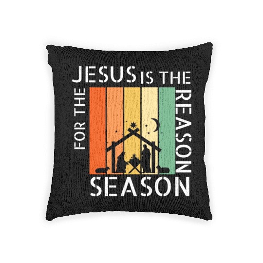 Retro Jesus is the Reason for the Season Woven Pillows