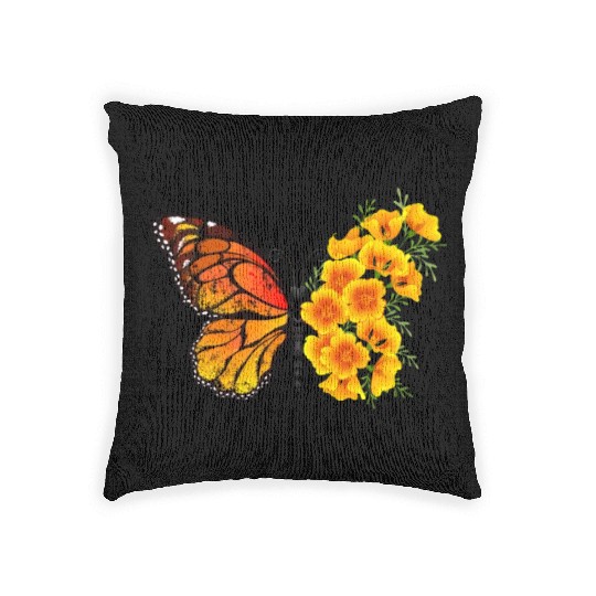 Yellow butterfly sunflowers Woven Pillows