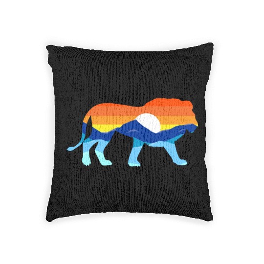 Camping Hiking Retro Mountains Outdoors Camp Lion Woven Pillows