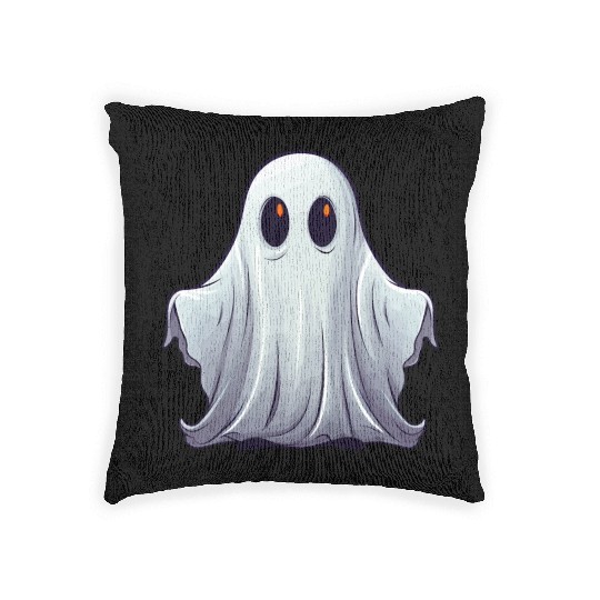 Funny Halloween Pumpkin With Cute Ghost Woven Pillows