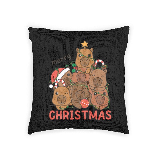 Capybara Christmas Tree Merry Christmas Woven Pillows